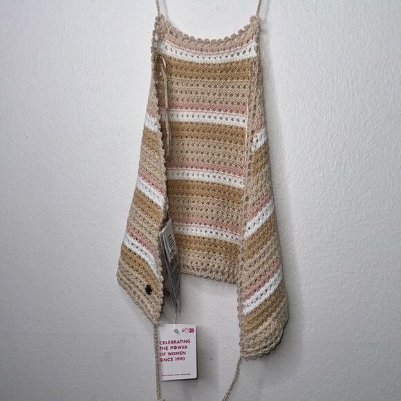 Roxy Daydreamer Crochet Knit Halter Top In Nude/Cream Stripes Size XS - Picture 7 of 9